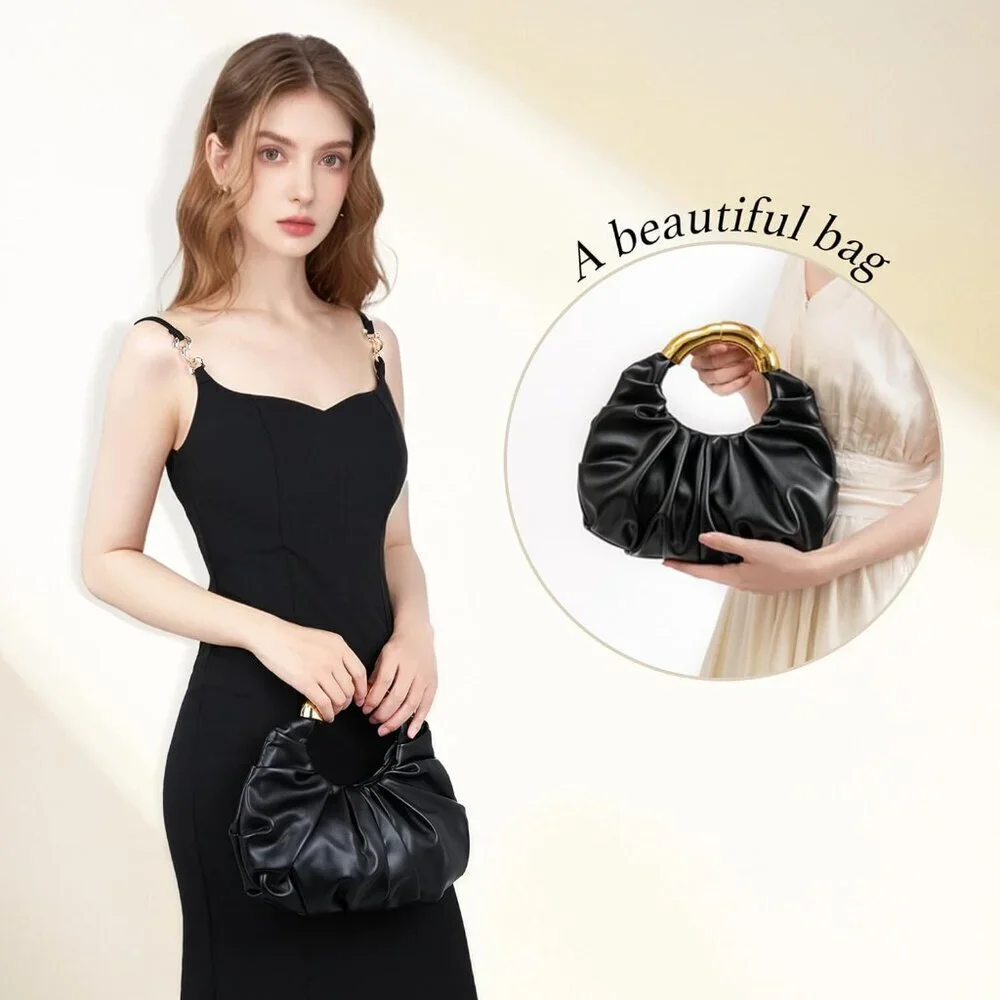 Women's Black Polyurethane Buckle Elegant Stylish Designer Party Wedding Clutch
